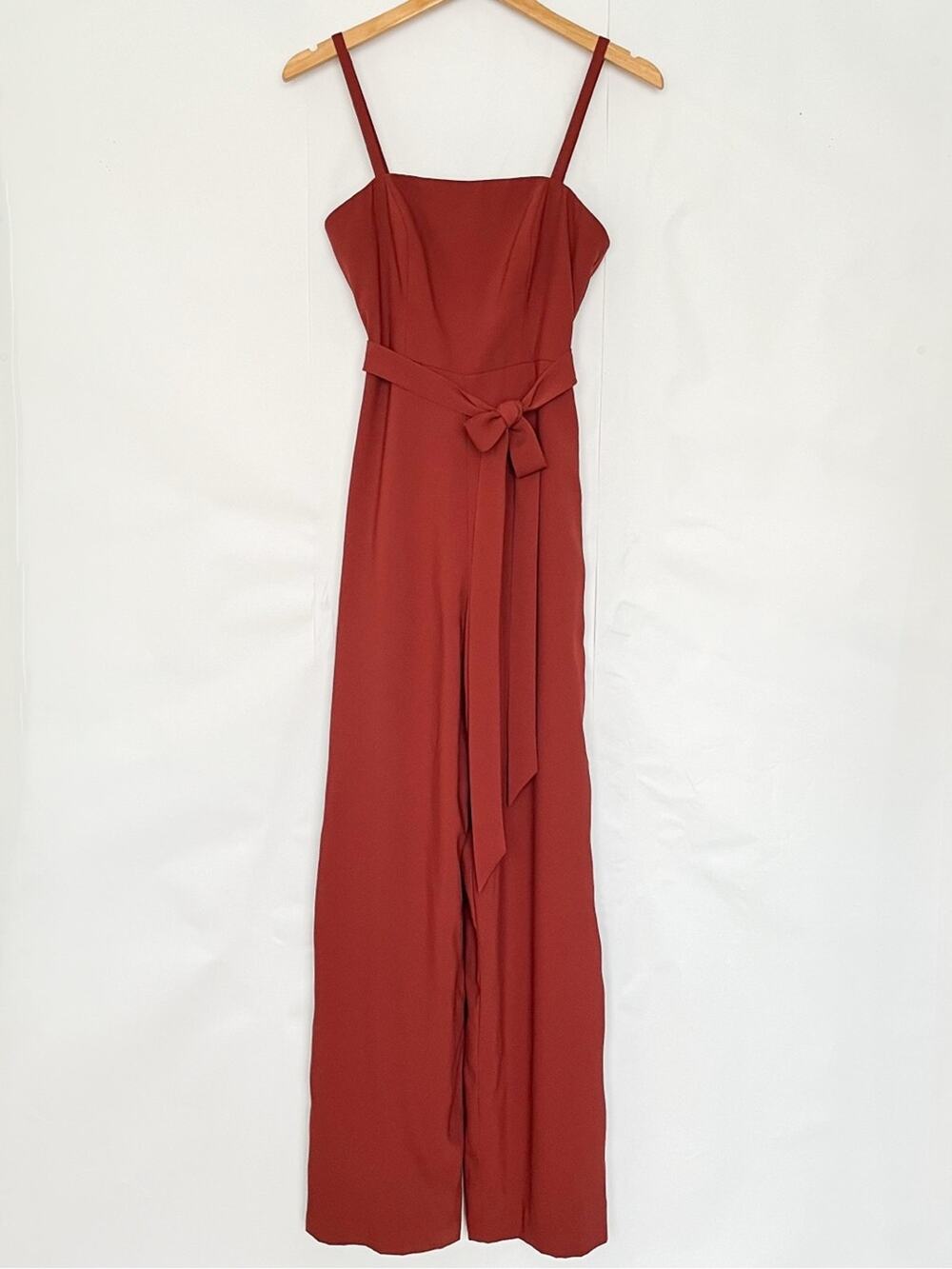 Dessy Collection Alana Crepe Wide Leg Jumpsuit Tie Belt in Auburn Moon Size 4